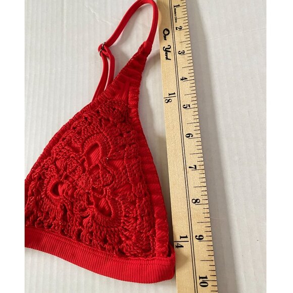 Women's Red Crochet Lace Bikini Top With Adjustable Straps Beach Hippie Boho Y2K - Picture 4 of 7